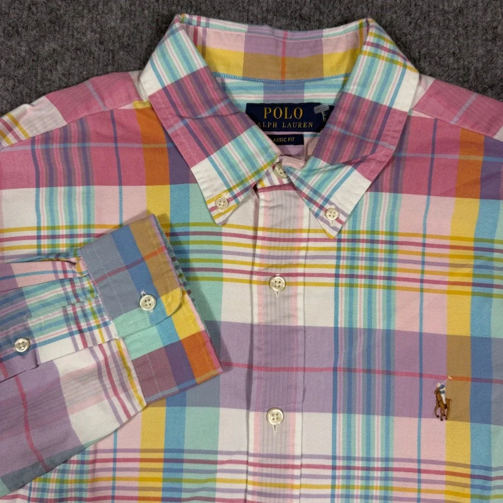 Polo Ralph Lauren Shirt Classic Fit Mens L Multi Cotton Plaid Pastel LS NWT